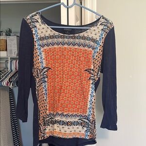 Lucky Brand Multicolored 3/4 Sleeve Boho top